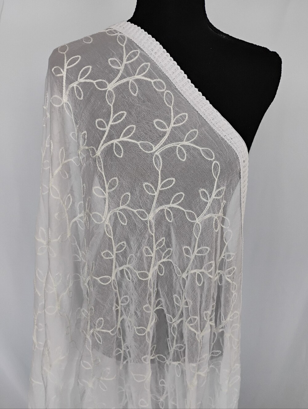 Elegant Chikankari White Floral Chiffon Scarf/ Dupatta